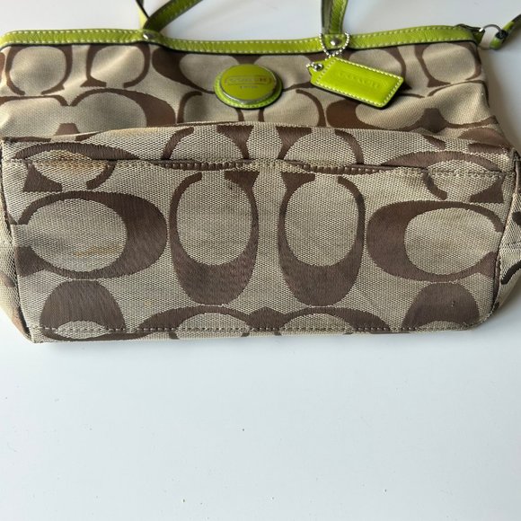 Coach Signature Canvas Lime Green Trim Tote Satchel Shoulder Bag Handbag Purse - Picture 3 of 7